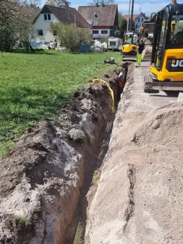 Leitungsgraben entlang eines Grundstücks